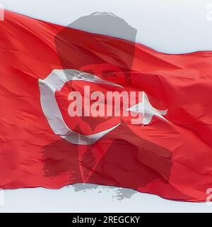 Bandiera turca sul design dello sfondo del banner Ataturk per le festività nazionali della Turchia Foto Stock