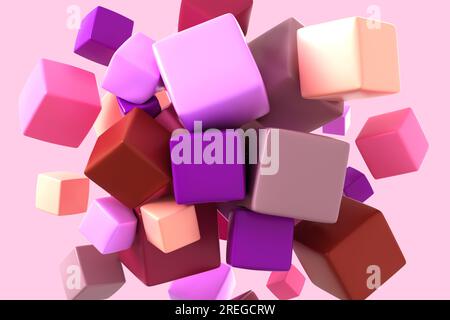 Sfondo astratto con cubi di colore morbido. Illustrazione 3D. Foto Stock