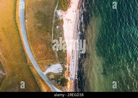 Riprese aeree dell'isola di Helnaes, Funen, Fyn, Danimarca Foto Stock