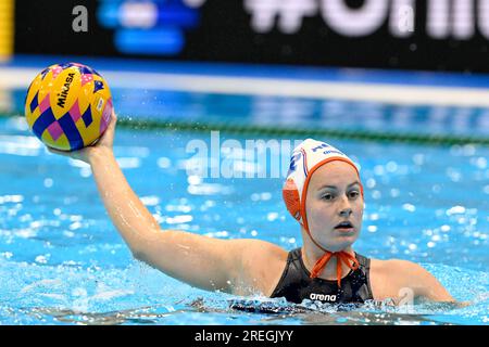 Fukuoka, Giappone. 28 luglio 2023. FUKUOKA, GIAPPONE - LUGLIO 28: Iris Wolves dei Paesi Bassi durante la partita di pallanuoto femminile tra Paesi Bassi e Spagna il giorno 15 dei Campionati mondiali di acquacoltura 2023 di Fukuoka alla Marine Messe Fukuoka Hall B il 28 luglio 2023 a Fukuoka, Giappone. (Foto di Nikola Krstic/BSR Agency) credito: BSR Agency/Alamy Live News Foto Stock