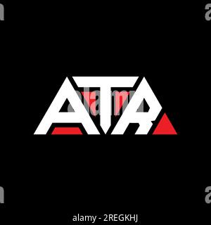 Design con logo a lettera triangolare ATR con forma triangolare. Monogramma di design con logo a triangolo ATR. Modello di logo vettoriale a triangolo ATR di colore rosso. ATR triangul Illustrazione Vettoriale