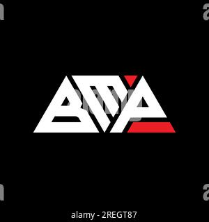Logo a lettere triangolari BMP con forma triangolare. Monogramma di design con logo triangolare BMP. Modello di logo vettoriale a triangolo BMP di colore rosso. BMP triangul Illustrazione Vettoriale