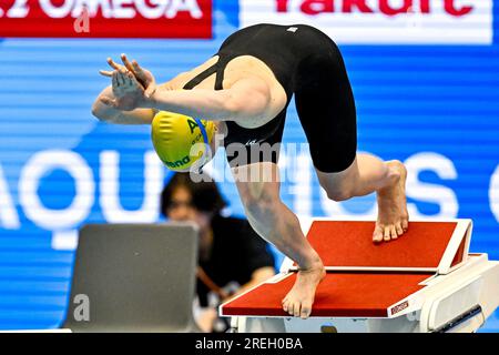 Fukuoka, Giappone. 28 luglio 2023. L'australiana Mollie o'callaghan gareggia nella finale femminile 100m Freestyle durante il ventesimo Campionato Mondiale di Aquatics presso la Marine Messe Hall A di Fukuoka (Giappone), 28 luglio 2023. Crediti: Insidefoto di andrea staccioli/Alamy Live News Foto Stock