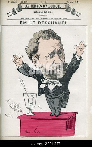 Portrait d'Emile Deschanel (1819-1904), ecrivain et homme politique francais et pere de Paul Deschanel (1855-1922), President de la Republique francaise en 1920. Caricature de Gill, Parigi. Foto Stock