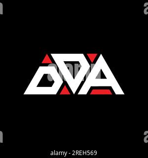 Logo DDA triangolare a lettere con forma triangolare. Monogramma di design con logo triangolare DDA. Modello di logo vettoriale triangolare DDA di colore rosso. DDA triangul Illustrazione Vettoriale