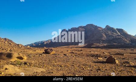 Paesaggio desertico di alta montagna del Sinai vicino al Monastero di Santa Caterina ( دير القدّيسة كاترين o Moni tis Agias Aikaterinis), ufficialmente il Sacro Auto Foto Stock