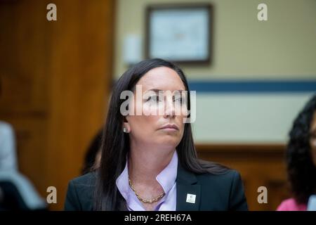 Washington, Stati Uniti d'America. 27 luglio 2023. La First Liberty Senior Counsel Danielle Runyan appare davanti a un'audizione House Select Subcommittee on the Coronavirus Pandemic "Because i Said so: Examining the Science and Impact of Covid-19 Vaccine Mandates" nel Rayburn House Office Building di Washington, DC, giovedì 27 luglio 2023. Credito: Rod Lamkey/CNP/Sipa USA credito: SIPA USA/Alamy Live News Foto Stock