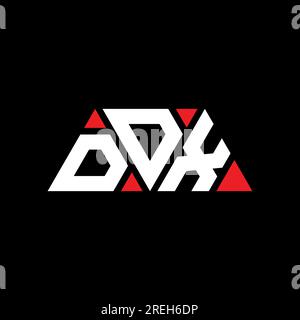 Logo DDX a lettere triangolari con forma triangolare. Monogramma di design con logo triangolare DDX. Modello di logo vettoriale triangolare DDX di colore rosso. DDX triangul Illustrazione Vettoriale