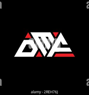 Logo DMF a lettere triangolari con forma a triangolo. Monogramma di design con logo triangolare DMF. Modello di logo vettoriale triangolare DMF di colore rosso. DMF triangul Illustrazione Vettoriale