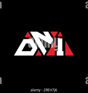 Logo DNI a lettere triangolari con forma a triangolo. Monogramma di design con logo triangolare DNI. Modello di logo vettoriale triangolare DNI di colore rosso. DNI triangul Illustrazione Vettoriale
