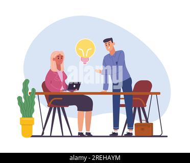 Idea creativa, soluzione aziendale e ispirazione. Soluzione aziendale creativa, lampadina e brainstorming. Illustrazione vettoriale Illustrazione Vettoriale