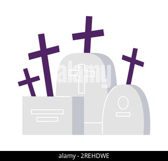 Cimitero di Halloween con croci oggetto vettoriale di colore semi piatto Illustrazione Vettoriale