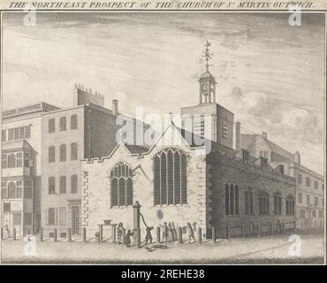 La prospettiva nord-orientale della Chiesa di St. Martin, Outwich 1736 di William Henry Toms Foto Stock