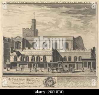 La prospettiva sud-orientale della Chiesa di St. Dunstan in the West 1737 di William Henry Toms Foto Stock