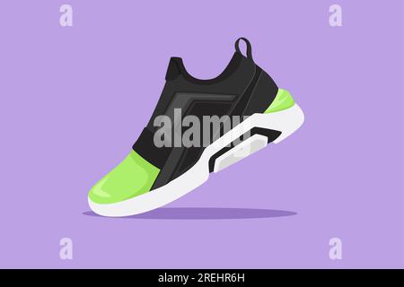 Scarpe da running colorate da disegno in stile piatto Cartoon. Simbolo delle sneakers sportive brillanti. Scarpe da fitness per l'allenamento. Logo scarpe sportive. Alla moda, casual Foto Stock