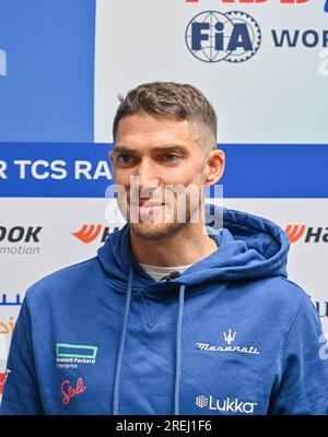 Londra, Regno Unito. 28 luglio 2023. Excel, Londra, Regno Unito il 28 2023 luglio. Edoardo Mortara durante un evento mediatico all'HANKOOK 2023 London ABB Formula e World Championship all'Excel di Londra, Regno Unito, il 28 2023 luglio. Crediti: Francis Knight/Alamy Live News Foto Stock