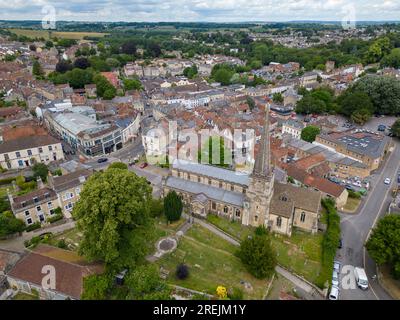 Vista aerea, chiesa di San Giovanni Battista, città di Frome, Somerset, Inghilterra Foto Stock