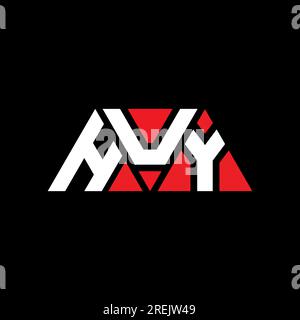 Logo a lettera triangolare HUY con forma a triangolo. Monogramma di design con logo triangolare HUY. Modello con logo vettoriale triangolare HUY di colore rosso. HUY triangul Illustrazione Vettoriale
