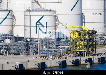 Impianto di stoccaggio del petrolio, porto di Klaipeda, Lituania, Europa Foto Stock