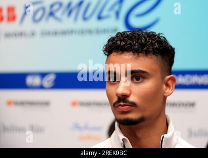 Pascal Wehrlein di TAG Heuer Porsche durante una conferenza stampa in vista dell'e-Prix di Londra Hankook del 2023 all'Excel Circuit di Londra. Data immagine: Venerdì 28 luglio 2023. Foto Stock