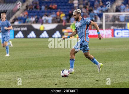 Harrison, Stati Uniti. 26 luglio 2023. O'Toole Kevin (22) del NYCFC controlla la palla durante il match della Leagues Cup 2023 contro il Toronto FC alla Red Bull Arena di Harrison, New Jersey, il 26 luglio. NYCFC ha vinto 5 - 0 (foto di Lev Radin/Pacific Press) credito: Pacific Press Media Production Corp./Alamy Live News Foto Stock