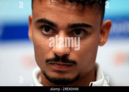 Pascal Wehrlein di TAG Heuer Porsche durante una conferenza stampa in vista dell'e-Prix di Londra Hankook del 2023 all'Excel Circuit di Londra. Data immagine: Venerdì 28 luglio 2023. Foto Stock