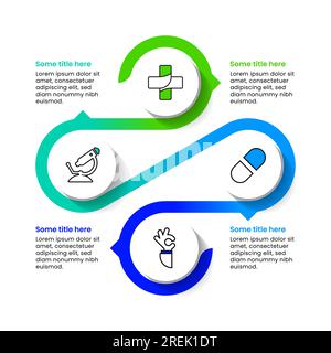 Modello infografico con icone e 4 opzioni o passaggi. Concetto medico. Può essere utilizzato per layout del flusso di lavoro, diagrammi, banner, webdesign. Illustrazione vettoriale Illustrazione Vettoriale