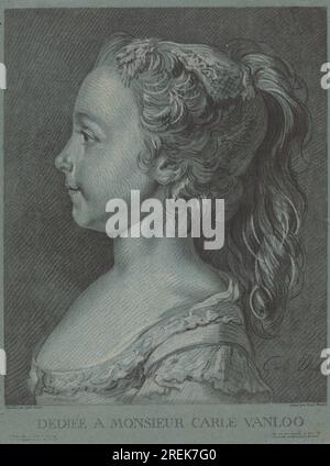 'Louis-Marin Bonnet After Carle Van Loo, Marie-Rosalie Vanloo, c. 1764, stile gesso stampato in inchiostro bianco e nero su carta blu, immagine: 35,8 x 28,9 cm (14 1/8 x 11 3/8 pollici) Piastra: 40,2 x 30,2 cm (15 13/16 x 7/8 pollici), Ailsa Mellon Bruce Fund, 1989,32,1' Foto Stock