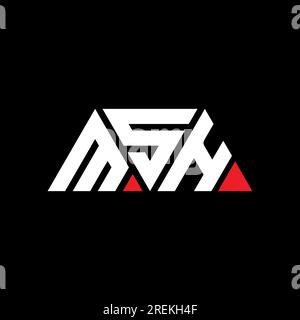 Logo a lettera triangolare MSH con forma a triangolo. Monogramma di design con logo triangolare MSH. Modello di logo vettoriale triangolare MSH di colore rosso. MSH triangul Illustrazione Vettoriale