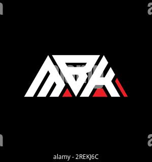 Logo a lettera triangolare MBK con forma triangolare. Monogramma con logo triangolare MBK. Modello di logo vettoriale triangolare MBK di colore rosso. MBK triangul Illustrazione Vettoriale