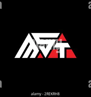 Logo MST a lettere triangolari con forma triangolare. Monogramma di design con logo a triangolo MST. Modello con logo vettoriale a triangolo MST di colore rosso. MST triangul Illustrazione Vettoriale