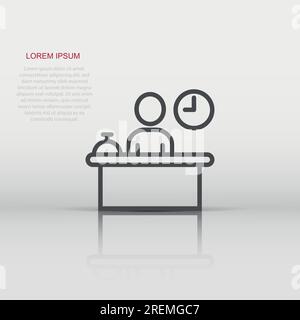 Controllare in icona di ricezione in uno stile piatto. Servizio di prenotazione per illustrazione vettoriale bianco su sfondo isolato. Prenotazione Hotel concetto di business. Illustrazione Vettoriale