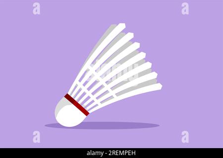 Volano da disegno in stile piatto per cartone animato per logo badminton. Attrezzature sportive, hobby. Standard di giochi olimpici, competizioni, educazione fisica, hea Foto Stock