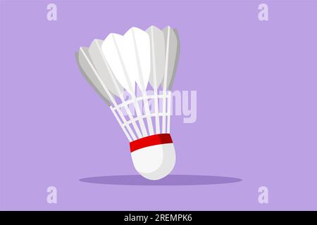 Volano da disegno in stile piatto per cartone animato per logo badminton. Attrezzature sportive, hobby. Standard di giochi olimpici, competizioni, educazione fisica, hea Foto Stock