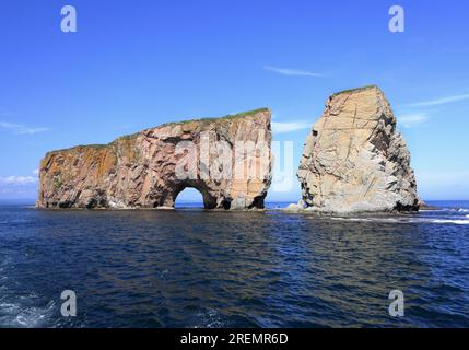 Perce Rock a Perce, Gaspesie, Quebec, Canada Foto Stock