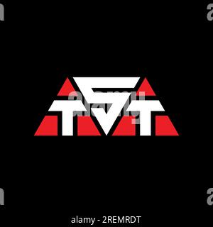 Logo TST a lettere triangolari con forma a triangolo. Monogramma con logo triangolare TST. Modello con logo vettoriale a triangolo TST di colore rosso. TST triangul Illustrazione Vettoriale
