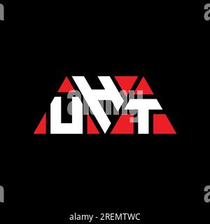 Logo UHT a lettere triangolari con forma triangolare. Monogramma di design con logo a triangolo UHT. Modello logo vettoriale a triangolo UHT di colore rosso. UHT triangul Illustrazione Vettoriale