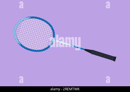 Simbolo della racchetta di badminton disegnata in stile piatto da cartone animato. Racchetta per il gioco sportivo di badminton. Attrezzature sportive per il campionato. Vacanza attiva sul Cou Foto Stock