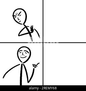 Modello meme di reazione con reazione negativa e positiva. Divertente meme comico con spazio vuoto per l'editing. Illustrazione Vettoriale