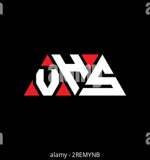 Logo VHS triangolare a lettere con forma triangolare. Monogramma di design con logo triangolare VHS. Modello con logo vettoriale triangolare VHS di colore rosso. VHS triangul Illustrazione Vettoriale