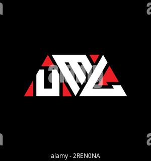 Logo UML a lettere triangolari con forma triangolare. Monogramma di design con logo triangolare UML. Modello di logo vettoriale triangolare UML di colore rosso. UML triangul Illustrazione Vettoriale