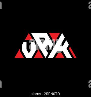 Logo VRK a lettere triangolari con forma triangolare. Monogramma di design con logo triangolare VRK. Modello di logo vettoriale triangolare VRK di colore rosso. VRK triangul Illustrazione Vettoriale