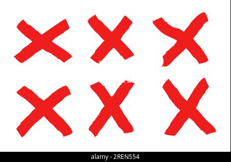 Collezione di tacche X rosse verniciate. Insieme di illustrazioni vettoriali con simbolo X incrociato. Elemento di design incrociato per annullare, rifiutare e rifiutare qualcosa. Illustrazione Vettoriale