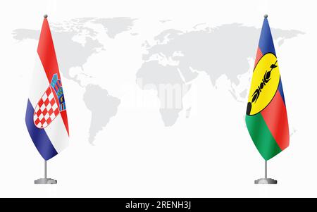 Croazia e nuova Caledonia bandiere per un incontro ufficiale sullo sfondo della mappa mondiale. Illustrazione Vettoriale