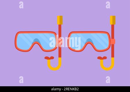 Disegno grafico piatto disegno subacqueo o maschera da snorkeling con tubo per la respirazione. Equipaggiamento da snorkeling. Viaggi e vacanze estive in spiaggia in mare o in oceano, Foto Stock