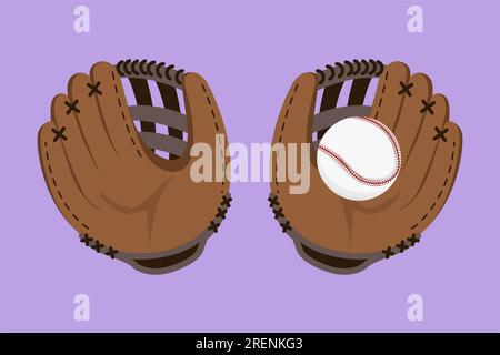 Volantino con disegno piatto del personaggio del torneo di baseball, modello di poster. Guanti da baseball in pelle, palla per la promozione campionato. Banner team sport League, Foto Stock