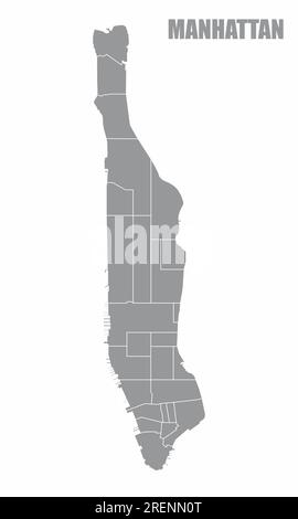 Mappa amministrativa di Manhattan isolata su sfondo bianco Illustrazione Vettoriale