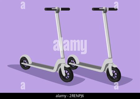 Disegno grafico piatto con logo, etichetta, icona, simbolo dello scooter elettrico stilizzato. Trasporti sostenibili. Citizen kick scooter. Trasporto ecologico per u Foto Stock