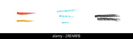 imposta la consistenza di matita e gesso rosso/arancione/blu/nero in diverse forme Illustrazione Vettoriale