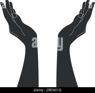 Le mani imbottite disegnate a mano hanno una silhouette isolata su sfondo bianco. Le mani alzate contornano. Illustrazione vettoriale Illustrazione Vettoriale